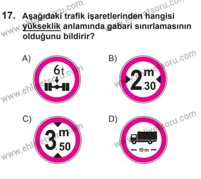8 Ekim 2016 Tarihli Sürücü Adayları Sınavı K Kitapçığı 1. Oturum 17. Soru