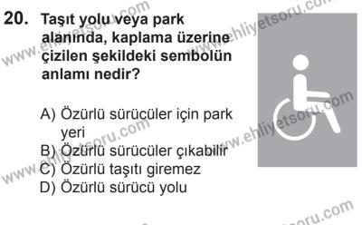 8 Ekim 2016 Tarihli Sürücü Adayları Sınavı K Kitapçığı 1. Oturum 20. Soru