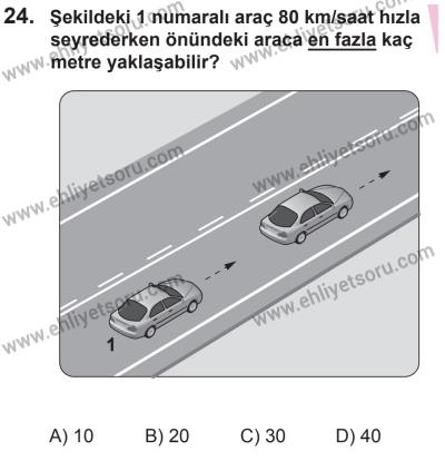 8 Ekim 2016 Tarihli Sürücü Adayları Sınavı K Kitapçığı 1. Oturum 24. Soru