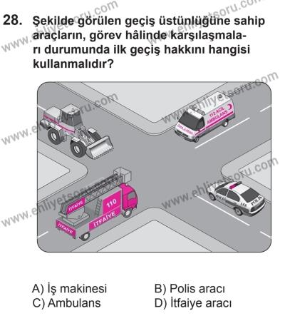 8 Ekim 2016 Tarihli Sürücü Adayları Sınavı K Kitapçığı 1. Oturum 28. Soru