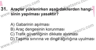 8 Ekim 2016 Tarihli Sürücü Adayları Sınavı K Kitapçığı 1. Oturum 31. Soru