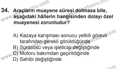 8 Ekim 2016 Tarihli Sürücü Adayları Sınavı K Kitapçığı 1. Oturum 34. Soru