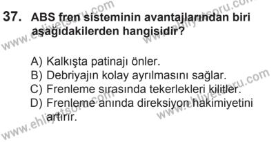 8 Ekim 2016 Tarihli Sürücü Adayları Sınavı K Kitapçığı 1. Oturum 37. Soru