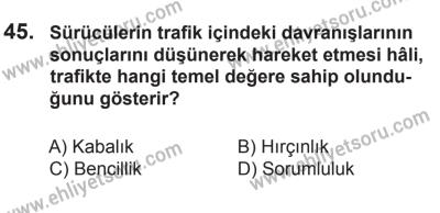 8 Ekim 2016 Tarihli Sürücü Adayları Sınavı K Kitapçığı 1. Oturum 45. Soru