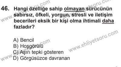 8 Ekim 2016 Tarihli Sürücü Adayları Sınavı K Kitapçığı 1. Oturum 46. Soru