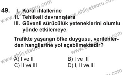 8 Ekim 2016 Tarihli Sürücü Adayları Sınavı K Kitapçığı 1. Oturum 49. Soru