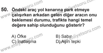 8 Ekim 2016 Tarihli Sürücü Adayları Sınavı K Kitapçığı 1. Oturum 50. Soru