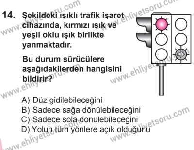 8 Ekim 2016 Tarihli Sürücü Adayları Sınavı K Kitapçığı 2. Oturum 14. Soru