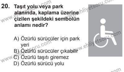 8 Ekim 2016 Tarihli Sürücü Adayları Sınavı K Kitapçığı 2. Oturum 20. Soru