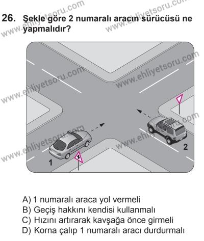 8 Ekim 2016 Tarihli Sürücü Adayları Sınavı K Kitapçığı 2. Oturum 26. Soru