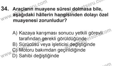 8 Ekim 2016 Tarihli Sürücü Adayları Sınavı K Kitapçığı 2. Oturum 34. Soru