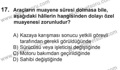 8 Ekim 2016 Tarihli Sürücü Adayları Sınavı L Kitapçığı 1Oturumu 17. Soru