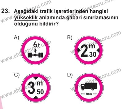 8 Ekim 2016 Tarihli Sürücü Adayları Sınavı L Kitapçığı 1Oturumu 23. Soru