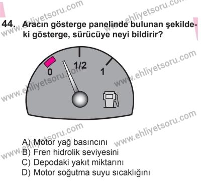 8 Ekim 2016 Tarihli Sürücü Adayları Sınavı L Kitapçığı 1Oturumu 44. Soru