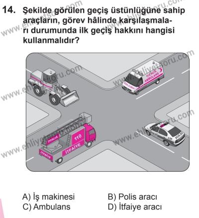 8 Ekim 2016 Tarihli Sürücü Adayları Sınavı L Kitapçığı 2. Oturum 14. Soru