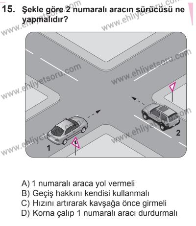 8 Ekim 2016 Tarihli Sürücü Adayları Sınavı L Kitapçığı 2. Oturum 15. Soru