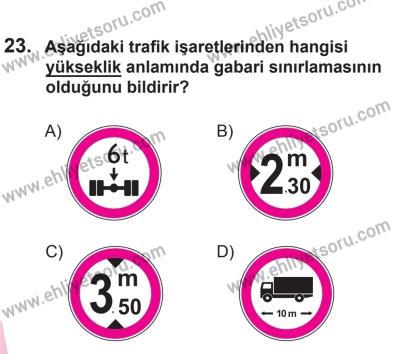 8 Ekim 2016 Tarihli Sürücü Adayları Sınavı L Kitapçığı 2. Oturum 23. Soru