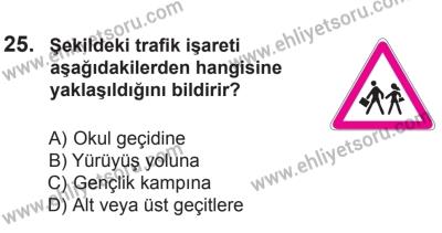 8 Ekim 2016 Tarihli Sürücü Adayları Sınavı L Kitapçığı 2. Oturum 25. Soru