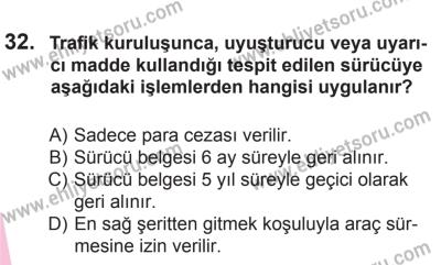 8 Ekim 2016 Tarihli Sürücü Adayları Sınavı L Kitapçığı 2. Oturum 32. Soru