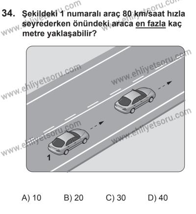 8 Ekim 2016 Tarihli Sürücü Adayları Sınavı L Kitapçığı 2. Oturum 34. Soru