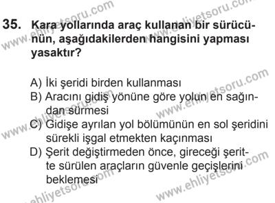 8 Ekim 2016 Tarihli Sürücü Adayları Sınavı L Kitapçığı 2. Oturum 35. Soru