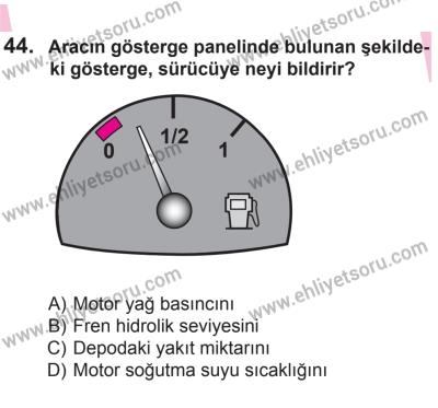 8 Ekim 2016 Tarihli Sürücü Adayları Sınavı L Kitapçığı 2. Oturum 44. Soru