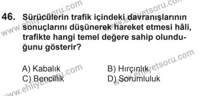 8 Ekim 2016 Tarihli Sürücü Adayları Sınavı L Kitapçığı 2. Oturum 46. Soru