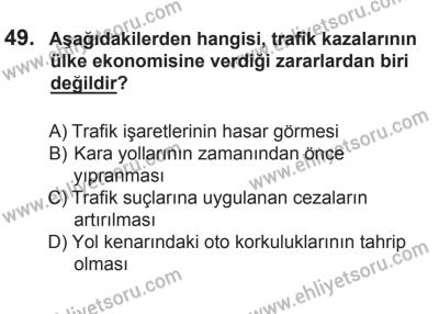 8 Ekim 2016 Tarihli Sürücü Adayları Sınavı L Kitapçığı 2. Oturum 49. Soru