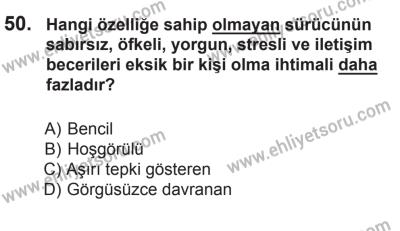 8 Ekim 2016 Tarihli Sürücü Adayları Sınavı L Kitapçığı 2. Oturum 50. Soru