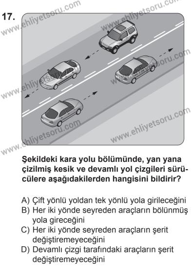 8 Ekim 2016 Tarihli Sürücü Adayları Sınavı M Kitapçığı 1. Oturum 17. Soru