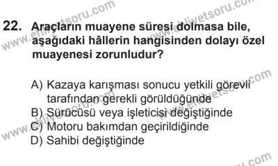 8 Ekim 2016 Tarihli Sürücü Adayları Sınavı M Kitapçığı 1. Oturum 22. Soru