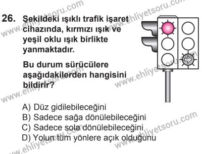 8 Ekim 2016 Tarihli Sürücü Adayları Sınavı M Kitapçığı 1. Oturum 26. Soru