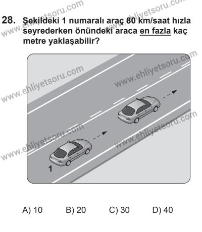 8 Ekim 2016 Tarihli Sürücü Adayları Sınavı M Kitapçığı 1. Oturum 28. Soru