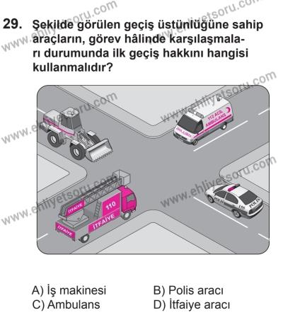 8 Ekim 2016 Tarihli Sürücü Adayları Sınavı M Kitapçığı 1. Oturum 29. Soru