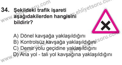 8 Ekim 2016 Tarihli Sürücü Adayları Sınavı M Kitapçığı 1. Oturum 34. Soru