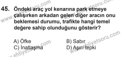 8 Ekim 2016 Tarihli Sürücü Adayları Sınavı M Kitapçığı 1. Oturum 45. Soru