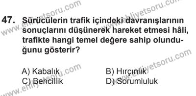 8 Ekim 2016 Tarihli Sürücü Adayları Sınavı M Kitapçığı 1. Oturum 47. Soru