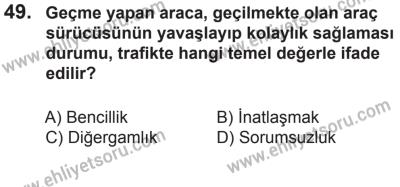 8 Ekim 2016 Tarihli Sürücü Adayları Sınavı M Kitapçığı 1. Oturum 49. Soru
