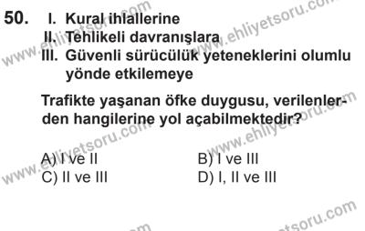 8 Ekim 2016 Tarihli Sürücü Adayları Sınavı M Kitapçığı 1. Oturum 50. Soru