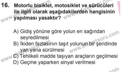 8 Ekim 2016 Tarihli Sürücü Adayları Sınavı M Kitapçığı 2. Oturum 16. Soru