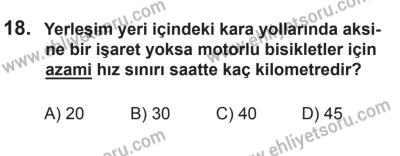 8 Ekim 2016 Tarihli Sürücü Adayları Sınavı M Kitapçığı 2. Oturum 18. Soru
