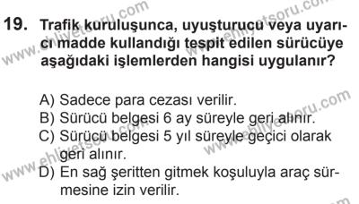 8 Ekim 2016 Tarihli Sürücü Adayları Sınavı M Kitapçığı 2. Oturum 19. Soru