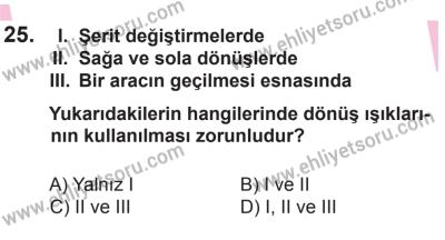 8 Ekim 2016 Tarihli Sürücü Adayları Sınavı M Kitapçığı 2. Oturum 25. Soru
