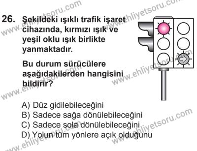 8 Ekim 2016 Tarihli Sürücü Adayları Sınavı M Kitapçığı 2. Oturum 26. Soru