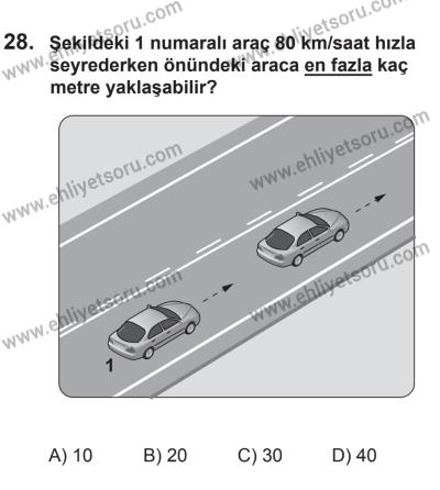 8 Ekim 2016 Tarihli Sürücü Adayları Sınavı M Kitapçığı 2. Oturum 28. Soru