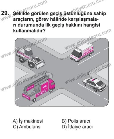 8 Ekim 2016 Tarihli Sürücü Adayları Sınavı M Kitapçığı 2. Oturum 29. Soru