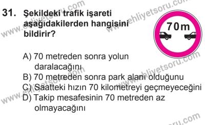8 Ekim 2016 Tarihli Sürücü Adayları Sınavı M Kitapçığı 2. Oturum 31. Soru