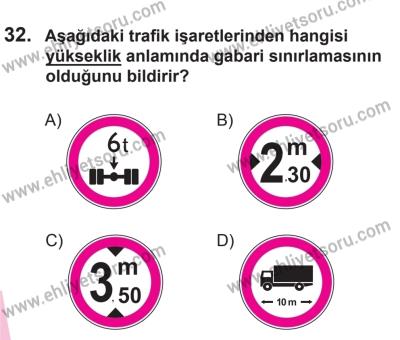 8 Ekim 2016 Tarihli Sürücü Adayları Sınavı M Kitapçığı 2. Oturum 32. Soru