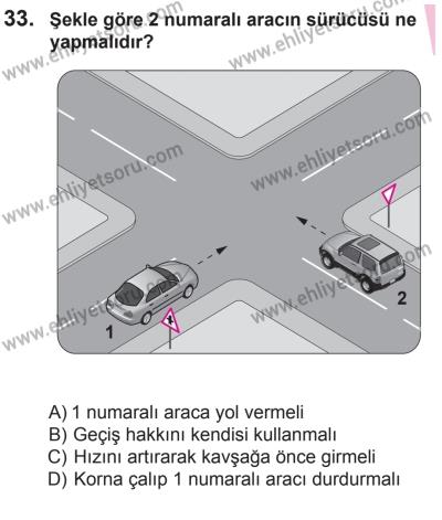 8 Ekim 2016 Tarihli Sürücü Adayları Sınavı M Kitapçığı 2. Oturum 33. Soru
