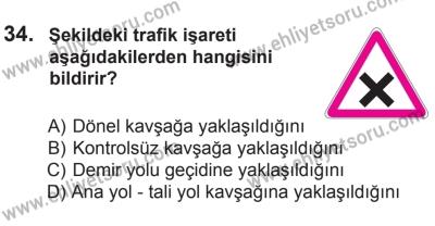 8 Ekim 2016 Tarihli Sürücü Adayları Sınavı M Kitapçığı 2. Oturum 34. Soru